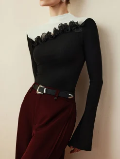 COMMENSE Romance Stand Collar Ruffle Blouse* Blouses & Shirts|Tops