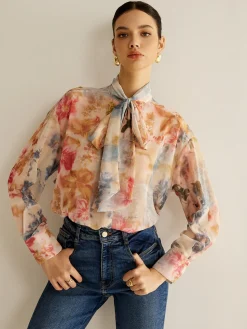 COMMENSE Romance Tie Neck Thin Shirt* Blouses & Shirts|Tops
