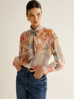 COMMENSE Romance Tie Neck Thin Shirt* Blouses & Shirts|Tops