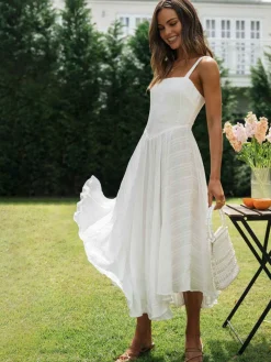 COMMENSE Romantic Cotton Long Cami Dress* White Dresses|Casual Dresses