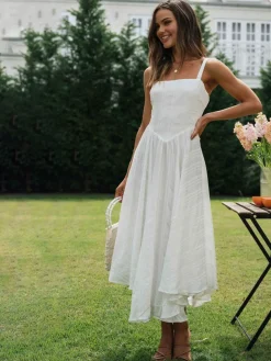 COMMENSE Romantic Cotton Long Cami Dress* White Dresses|Casual Dresses