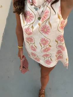 COMMENSE Romantic Print Sleeveless Short Dress* White Dresses|Casual Dresses
