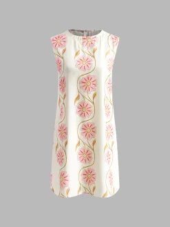 COMMENSE Romantic Print Sleeveless Short Dress* White Dresses|Casual Dresses