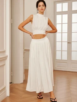COMMENSE Romantic Sleeveless Pleated Skirt Set* Skirt Sets|Long Sleeve Sets