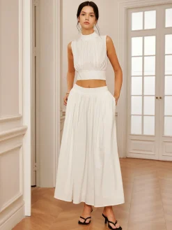 COMMENSE Romantic Sleeveless Pleated Skirt Set* Skirt Sets|Long Sleeve Sets