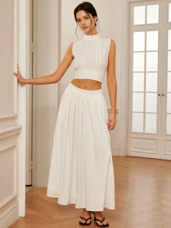 COMMENSE Romantic Sleeveless Pleated Skirt Set* Skirt Sets|Long Sleeve Sets