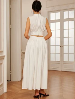 COMMENSE Romantic Sleeveless Pleated Skirt Set* Skirt Sets|Long Sleeve Sets