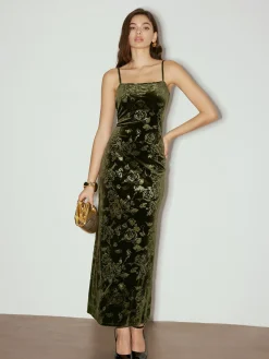 COMMENSE Rose Dark Pattern Velvet Cami Dress* Cocktail & Party Dresses|Long Dresses