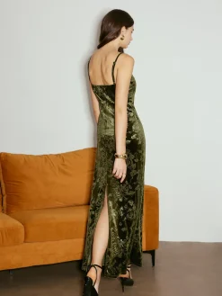 COMMENSE Rose Dark Pattern Velvet Cami Dress* Cocktail & Party Dresses|Long Dresses