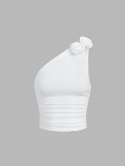 COMMENSE Rosette One Strap Crop Top* Sweater Tops|Crop Tops