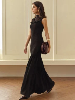 COMMENSE Rosette Panel Tank Dress* Black Dresses|Casual Dresses