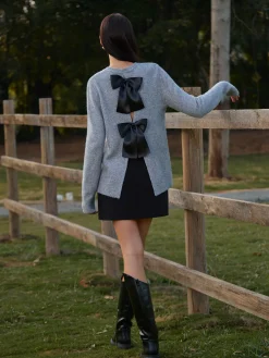 COMMENSE Round Neck Bow-Decor Sweater* Knitwear|Tops