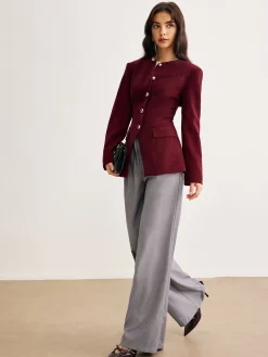 COMMENSE Round Neck Button Corduroy Blouse* Blouses & Shirts|Tops