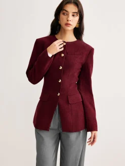 COMMENSE Round Neck Button Corduroy Blouse* Blouses & Shirts|Tops