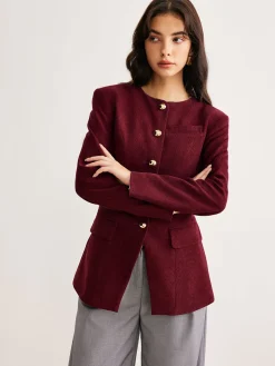 COMMENSE Round Neck Button Corduroy Blouse* Blouses & Shirts|Tops
