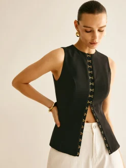 COMMENSE Round Neck Metal-Detail Vest* Outerwear|Vests