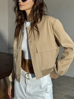 COMMENSE Round Neck Pockets Jacket* Outerwear|Jackets