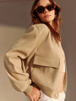 COMMENSE Round Neck Pockets Jacket* Outerwear|Jackets