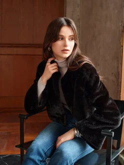 COMMENSE Round Neck Soft Faux Fur Coat* Outerwear|Coats