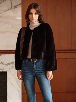 COMMENSE Round Neck Soft Faux Fur Coat* Outerwear|Coats