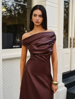 COMMENSE Ruched Faux Leather Strapless Dress* Cocktail & Party Dresses|Long Dresses