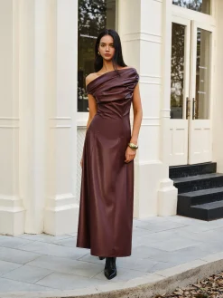 COMMENSE Ruched Faux Leather Strapless Dress* Cocktail & Party Dresses|Long Dresses