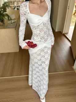 COMMENSE Ruched Lace Panel Long Dress* Cocktail & Party Dresses|Long Dresses