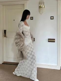 COMMENSE Ruched Lace Panel Long Dress* Cocktail & Party Dresses|Long Dresses