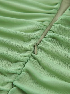 COMMENSE Ruched Mesh Zippered Long Dress* Cocktail & Party Dresses|Summer Dresses