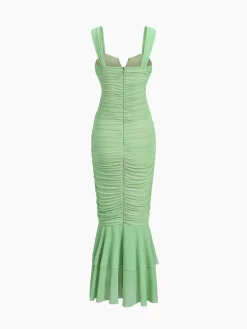 COMMENSE Ruched Mesh Zippered Long Dress* Cocktail & Party Dresses|Summer Dresses