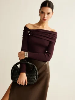 COMMENSE Ruched Slim Knit Top* Sweater Tops|Sweaters & Cardigans