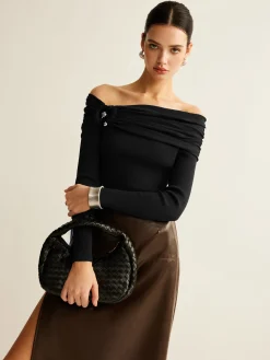 COMMENSE Ruched Slim Knit Top* Sweater Tops|Sweaters & Cardigans