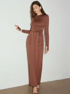 COMMENSE Ruched Tie-Front Jersey Long Dress* Casual Dresses|Cocktail & Party Dresses
