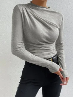 COMMENSE Ruching Long Sleeve Shirt* T-shirts|Tops