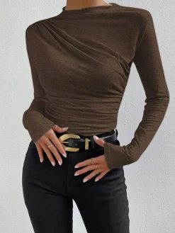 COMMENSE Ruching Long Sleeve Shirt* T-shirts|Tops
