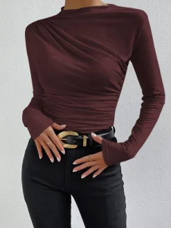 COMMENSE Ruching Long Sleeve Shirt* T-shirts|Tops