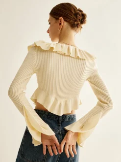 COMMENSE Ruffle Button Knit Top* Sweater Tops|Sweaters & Cardigans
