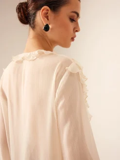 COMMENSE Ruffle Chiffon Breasted Thin Shirt* Blouses & Shirts|Tops