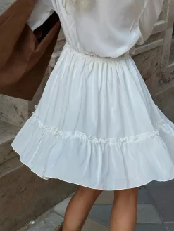 COMMENSE Ruffle Collar Short Dress* White Dresses|Casual Dresses