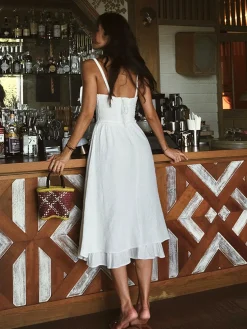 COMMENSE Ruffle Hem Cami Plain Midi Dress* White Dresses|Black Dresses