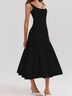 COMMENSE Ruffle Long Cami Sundress* Black Dresses|Casual Dresses
