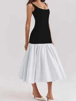 COMMENSE Ruffle Long Cami Sundress* Black Dresses|Casual Dresses