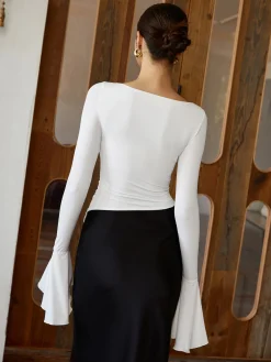 COMMENSE Ruffle Pleated Long Sleeve T-Shirt* T-shirts