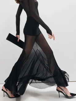 COMMENSE Ruffle Sheer Panel Maxi Skirt* Skirts|Matching Sets