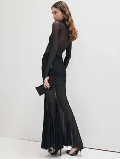 COMMENSE Ruffle Sheer Panel Maxi Skirt* Skirts|Matching Sets