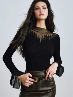 COMMENSE Ruffle Sleeve Thin Sweater* Sweater Tops|Sweaters & Cardigans