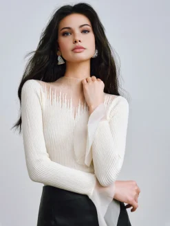 COMMENSE Ruffle Sleeve Thin Sweater* Sweater Tops|Sweaters & Cardigans