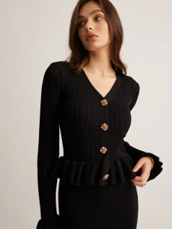 COMMENSE Ruffle Slim Sweater Dress* Black Dresses|Sweater Dresses