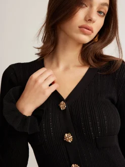 COMMENSE Ruffle Slim Sweater Dress* Black Dresses|Sweater Dresses