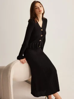 COMMENSE Ruffle Slim Sweater Dress* Black Dresses|Sweater Dresses
